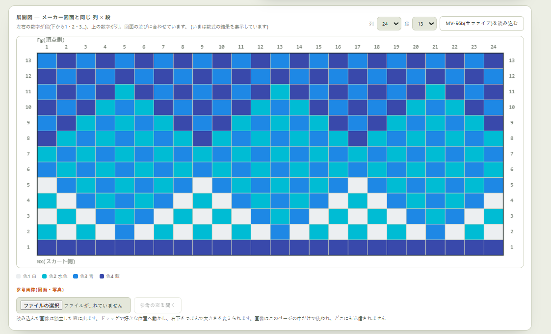 列×段のマス目を展開図として表示する画面のスクリーンショット